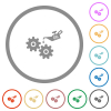 Oiler can and gears flat color icons in round outlines on white background - Oiler can and gears flat icons with outlines