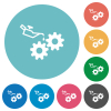 Oiler can and gears flat white icons on round color backgrounds - Oiler can and gears flat round icons