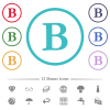 Bold font type flat color icons in circle shape outlines. 12 bonus icons included. - Bold font type flat color icons in circle shape outlines