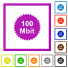 100 mbit guarantee sticker flat color icons in square frames on white background - 100 mbit guarantee sticker flat framed icons