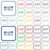 Flatware color flat icons in rounded square frames. Thin and thick versions included. - Flatware outlined flat color icons