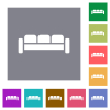 Sofa square flat icons - Sofa flat icons on simple color square backgrounds