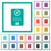 Covid-19 passport flat color icons with quadrant frames on white background - Covid-19 passport flat color icons with quadrant frames