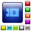 Bitcoin discount coupon color square buttons - Bitcoin discount coupon icons in rounded square color glossy button set