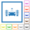 Car washing flat framed icons - Car washing flat color icons in square frames on white background
