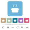 Steaming pot white flat icons on color rounded square backgrounds. 6 bonus icons included - Steaming pot flat icons on color rounded square backgrounds