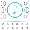 Thermometer medium temperature flat color icons in circle shape outlines. 12 bonus icons included. - Thermometer medium temperature flat color icons in circle shape outlines