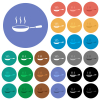 Steaming frying pan round flat multi colored icons - Steaming frying pan multi colored flat icons on round backgrounds. Included white, light and dark icon variations for hover and active status effects, and bonus shades.