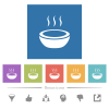 Steaming bowl flat white icons in square backgrounds - Steaming bowl flat white icons in square backgrounds. 6 bonus icons included.