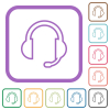 Headset with microphone simple icons in color rounded square frames on white background - Headset with microphone simple icons