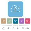 Cloud upload outline flat icons on color rounded square backgrounds - Cloud upload outline white flat icons on color rounded square backgrounds. 6 bonus icons included