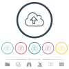 Cloud upload outline flat color icons in round outlines - Cloud upload outline flat color icons in round outlines. 6 bonus icons included.