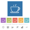 Cup of coffee outline flat white icons in square backgrounds. 6 bonus icons included. - Cup of coffee outline flat white icons in square backgrounds