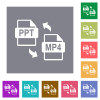 PPT MP4 file conversion square flat icons - PPT MP4 file conversion flat icons on simple color square backgrounds