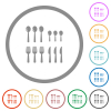 Flatware flat color icons in round outlines on white background - Flatware flat icons with outlines