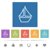 Sailboat outline flat white icons in square backgrounds - Sailboat outline flat white icons in square backgrounds. 6 bonus icons included.