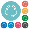 Headset with microphone flat round icons - Headset with microphone flat white icons on round color backgrounds