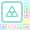 Nuclear warning vivid colored flat icons - Nuclear warning vivid colored flat icons in curved borders on white background