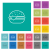 Single cheeseburger square flat multi colored icons - Single cheeseburger multi colored flat icons on plain square backgrounds. Included white and darker icon variations for hover or active effects.