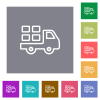 Transport outline square flat icons - Transport outline flat icons on simple color square backgrounds