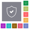 Active security outline square flat icons - Active security outline flat icons on simple color square backgrounds