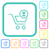 Cart waiting outline vivid colored flat icons in curved borders on white background - Cart waiting outline vivid colored flat icons