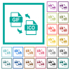 GIF ICO file conversion flat color icons with quadrant frames on white background - GIF ICO file conversion flat color icons with quadrant frames