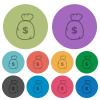 Dollar money bag outline color darker flat icons - Dollar money bag outline darker flat icons on color round background