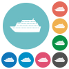 Cruise ship side view flat white icons on round color backgrounds - Cruise ship side view flat round icons