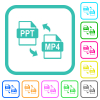 PPT MP4 file conversion vivid colored flat icons - PPT MP4 file conversion vivid colored flat icons in curved borders on white background