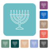 Menorah with burning candles outline white flat icons on color rounded square backgrounds - Menorah with burning candles outline rounded square flat icons