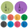 Wine bottle and glass darker flat icons on color round background - Wine bottle and glass color darker flat icons