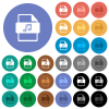 Music file type multi colored flat icons on round backgrounds. Included white, light and dark icon variations for hover and active status effects, and bonus shades. - Music file type round flat multi colored icons