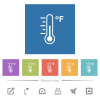 Fahrenheit thermometer medium temperature flat white icons in square backgrounds. 6 bonus icons included. - Fahrenheit thermometer medium temperature flat white icons in square backgrounds