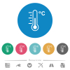 Celsius thermometer medium temperature flat white icons on round color backgrounds. 6 bonus icons included. - Celsius thermometer medium temperature flat round icons