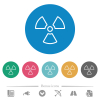 Radiation outline flat white icons on round color backgrounds. 6 bonus icons included. - Radiation outline flat round icons