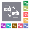 PDF GIF file conversion flat icons on simple color square backgrounds - PDF GIF file conversion square flat icons