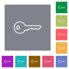 Single safety key outline square flat icons - Single safety key outline flat icons on simple color square backgrounds