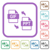 GIF PPT file conversion simple icons - GIF PPT file conversion simple icons in color rounded square frames on white background