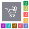 Cart upload outline square flat icons - Cart upload outline flat icons on simple color square backgrounds