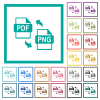 PDF PNG file conversion flat color icons with quadrant frames - PDF PNG file conversion flat color icons with quadrant frames on white background