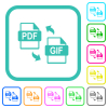 PDF GIF file conversion vivid colored flat icons in curved borders on white background - PDF GIF file conversion vivid colored flat icons