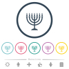 Menorah with burning candles solid flat color icons in round outlines - Menorah with burning candles solid flat color icons in round outlines. 6 bonus icons included.