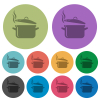 Steaming glossy pot with lid color darker flat icons - Steaming glossy pot with lid darker flat icons on color round background