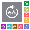 Gas energy flat icons on simple color square backgrounds - Gas energy square flat icons