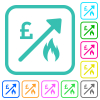 Rising gas energy english Pound prices vivid colored flat icons - Rising gas energy english Pound prices vivid colored flat icons in curved borders on white background