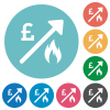 Rising gas energy english Pound prices flat round icons - Rising gas energy english Pound prices flat white icons on round color backgrounds