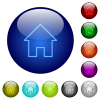 Home outline icons on round glass buttons in multiple colors. Arranged layer structure - Home outline color glass buttons