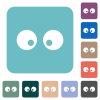 Watching eyes solid white flat icons on color rounded square backgrounds - Watching eyes solid rounded square flat icons