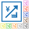 Rising power plant japanese Yen prices flat color icons in square frames on white background - Rising power plant japanese Yen prices flat framed icons